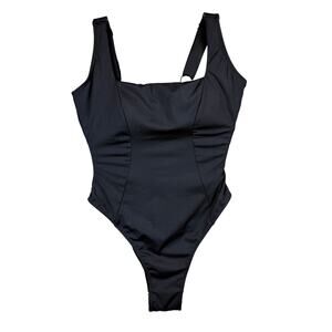 TA3 Squarey Black One Piece Swimsuit Lace-Up Back Sculpting Shapewear